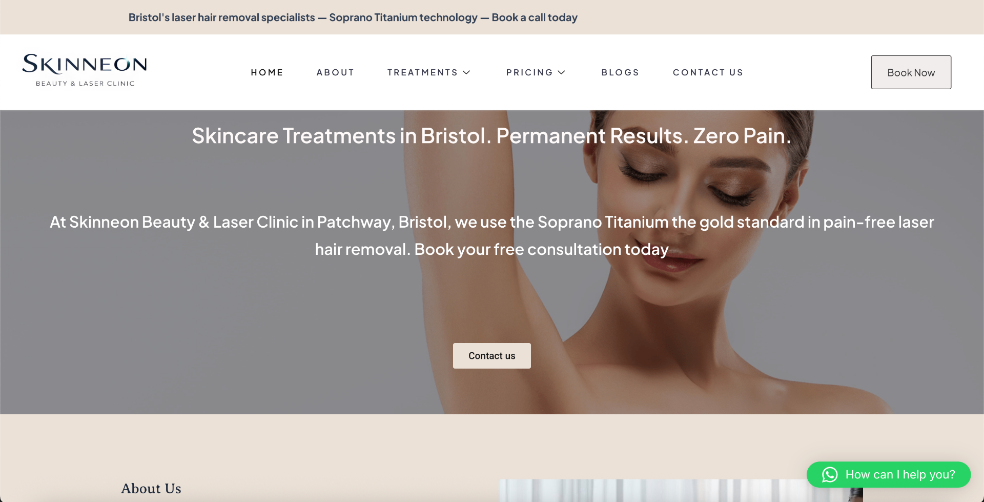Skinneon Beauty & Laser Clinic homepage ranked on Google by AWResults